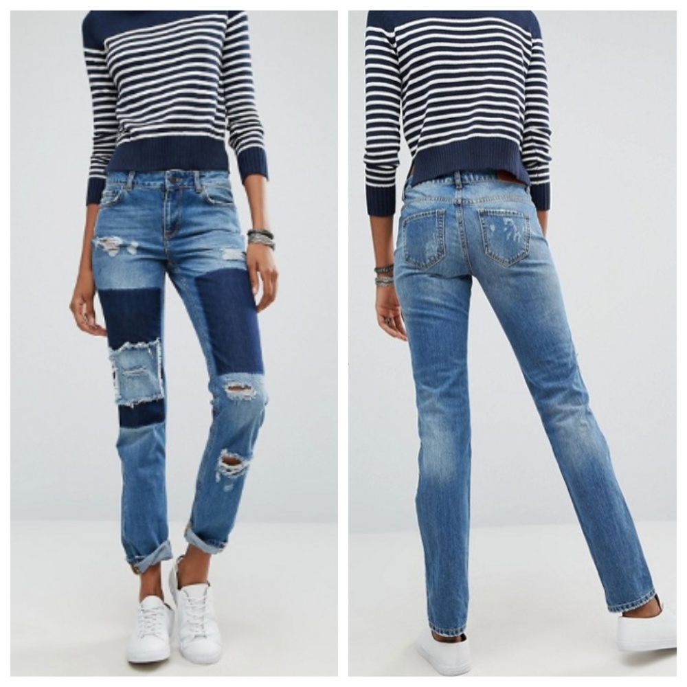 ASOS| Noisy May Tall Girlfriend Patchwork Jeans